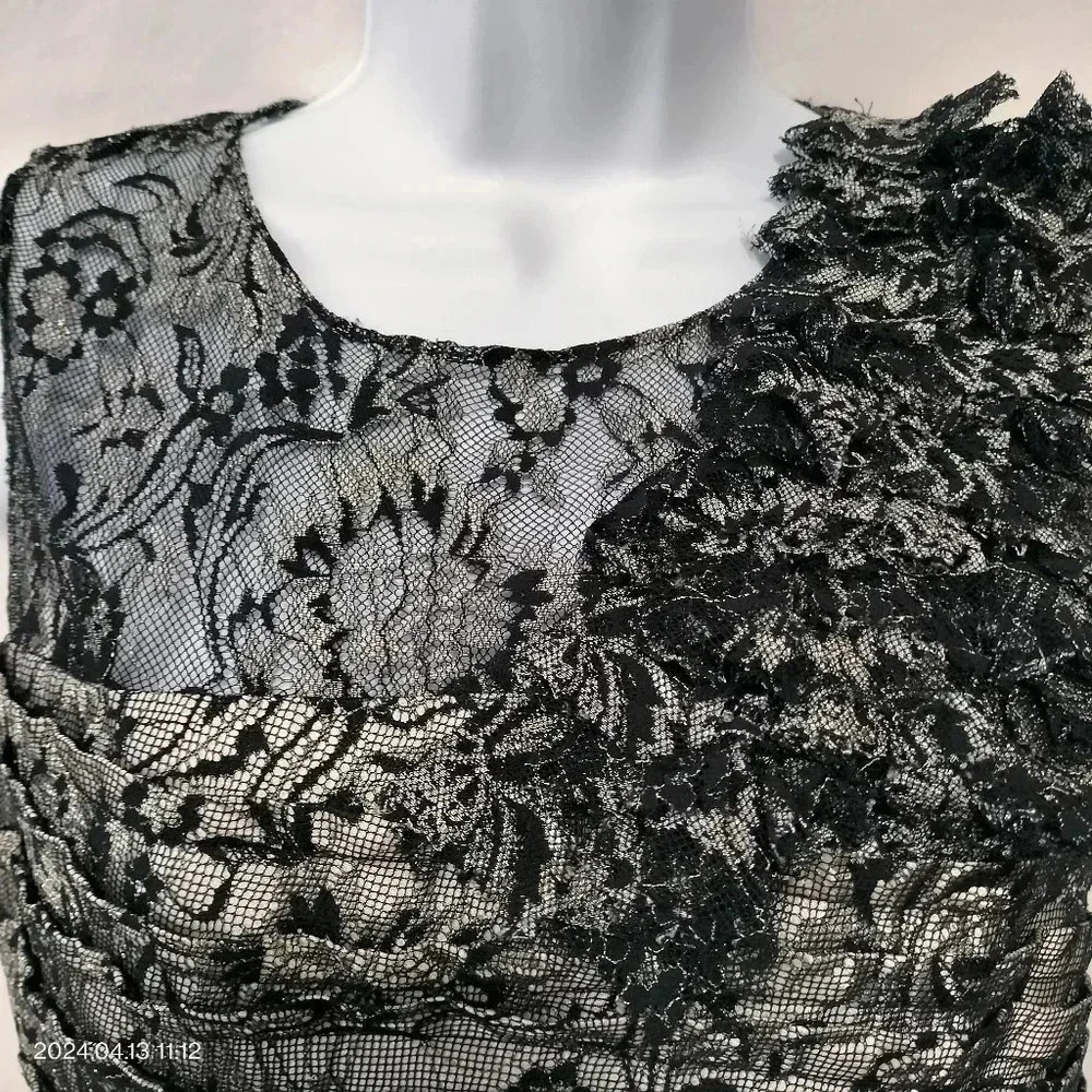 Taylor petite size 4p Black Gold Metallic Lined Cocktail Party Dress - Picture 6 of 13